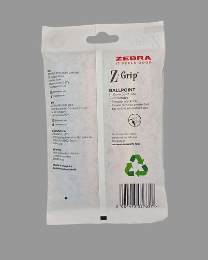 Zebra Z Grip Ballpoint Pens - 7 pen set Black Ink Comfort Grip Pens